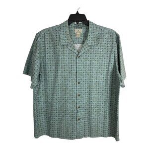 LL Bean Mens Shirt Size XL Reg Button Down OHYW6 Green Geometric Short Sleeve